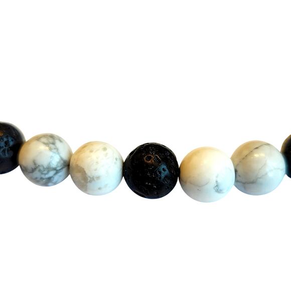 Lava Rock Howlite Bead Bracelet 7-9" Adjustable Unisex Black White, Gift Bag - Picture 3 of 12